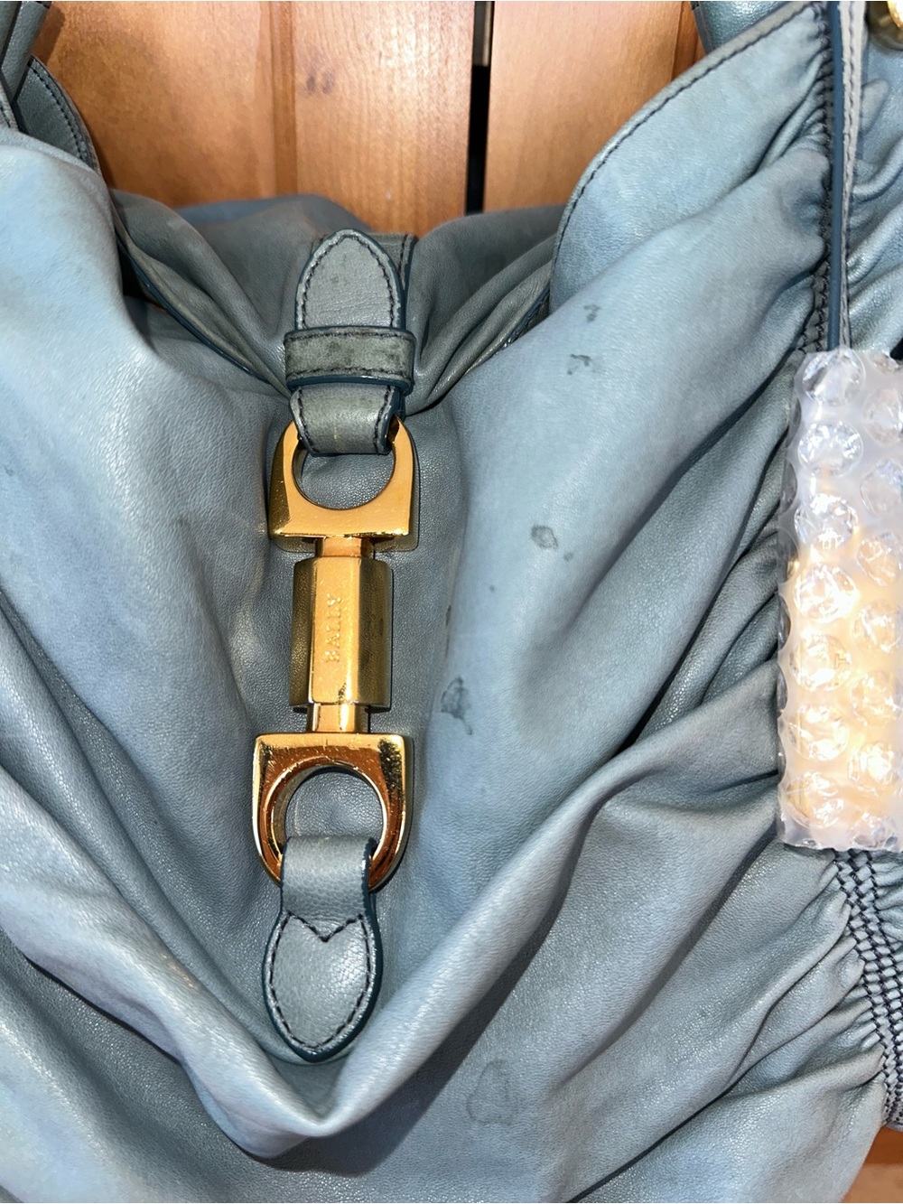 Vintage Bally Lambskin Nappa Leather Hobo | Slate Blue | Gold Hardware | Italy - Picture 11 of 16